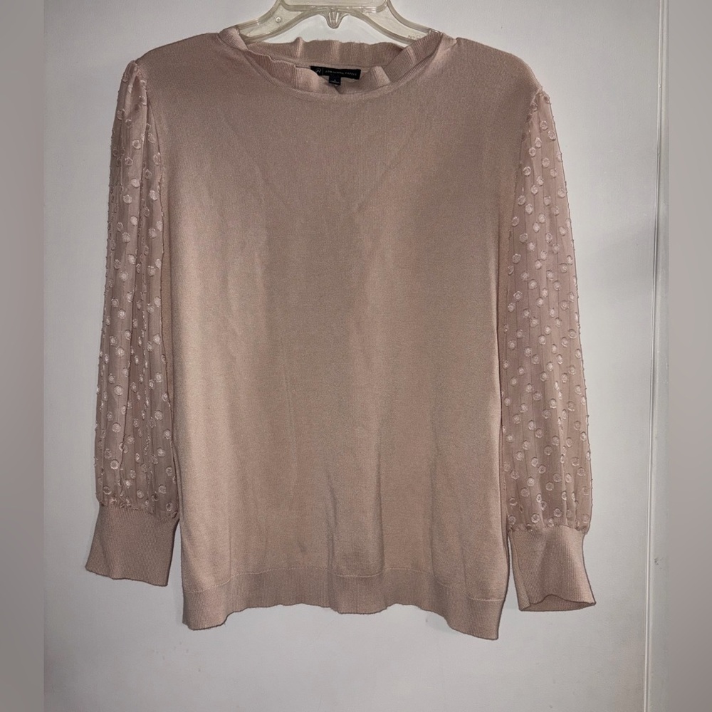 💕 Adrianna Papell Beige Sheer Sleeve Knit Top